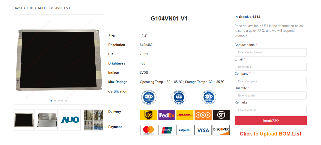 AUO G104VN01 V1 Industrial LCD Module – Reliable Display AUO G104VN01 V1 Industrial LCD Module – Reliable Display