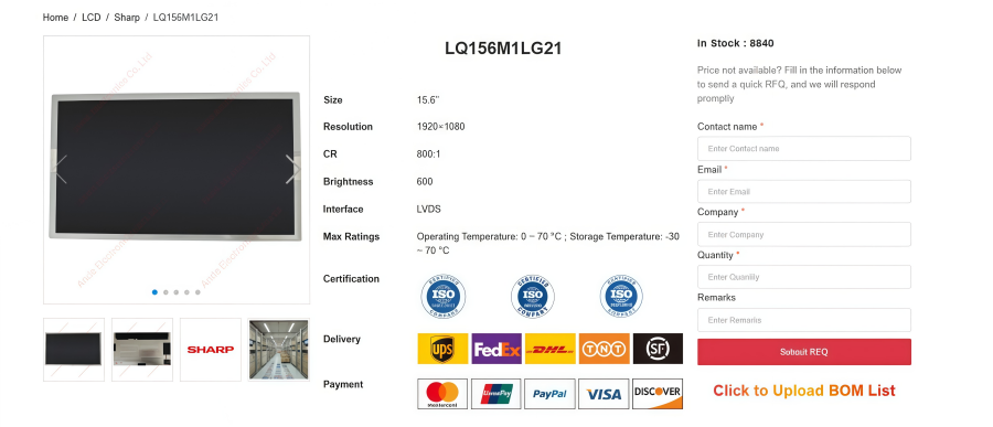LQ156M1LG21 LCD Display for Industrial and Gaming Applications LQ156M1LG21 LCD Display for Industrial and Gaming Applications