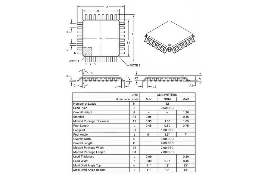 This part shows the package outlines of the ATMEGA168PA-AU microcontroller. This part shows the package outlines of the ATMEGA168PA-AU microcontroller.